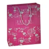 Pink gift bag, white rabbit, red and white striped leaf pattern, DREAMS SMALL WORLD BIG DREAM, grey rope handle Item Picture